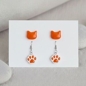 Cat Resin Earring Set - Handmade - Hypoallergenic - Orange